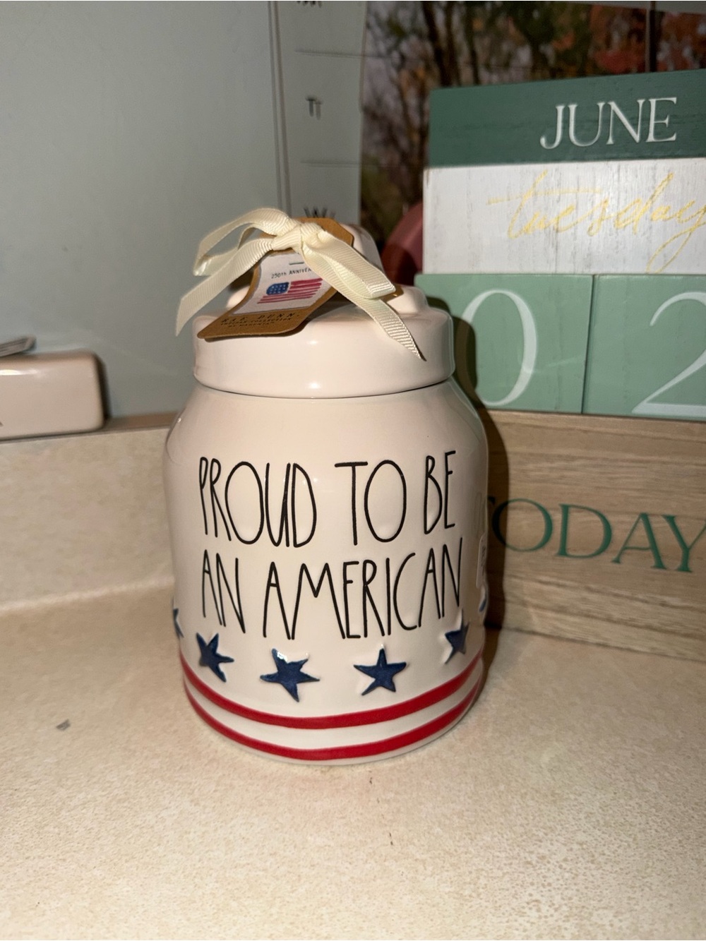 Rae Dunn proud to be American canister